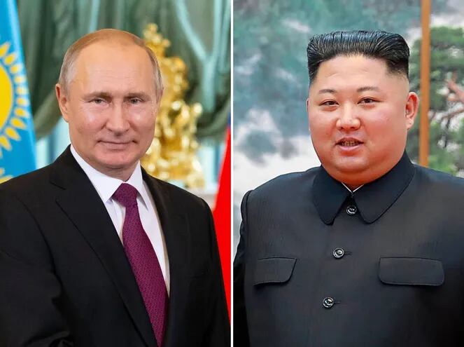 El presidente ruso Vladimir Putin (a la izquierda) y el líder norcoreano Kim Jong-un.