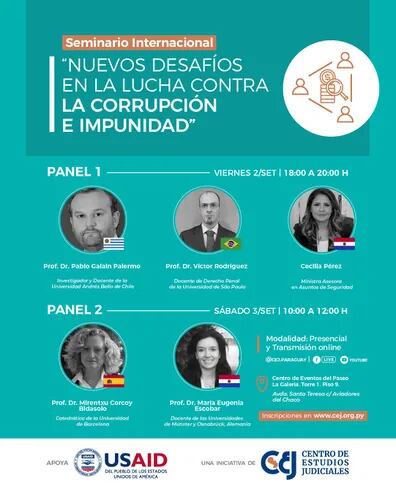 Flyer promocional del seminario organizado por el Centro de Estudios Judiciales (CEJ).