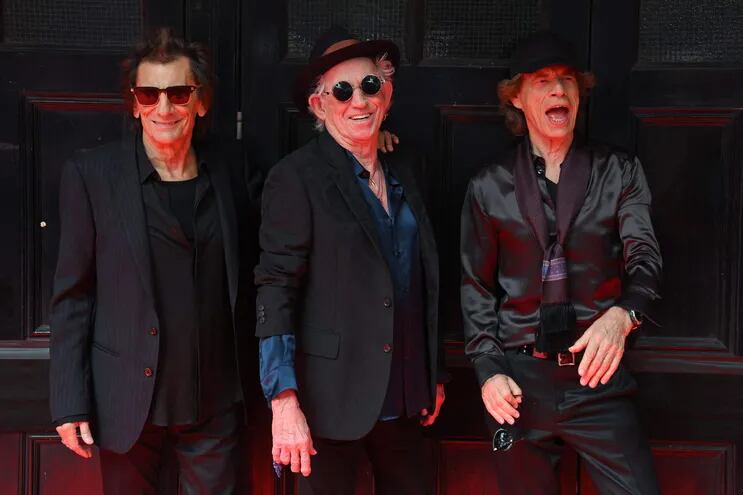 Ron Wood, Keith Richards y Mick Jagger, integrantes de los Rolling Stones, durante el anuncio de su nuevo álbum "Hackney Diamonds".