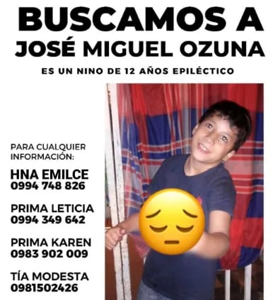 José Miguel Ozuna, de 12 años, sigue desaparecido desde hace 19 días.