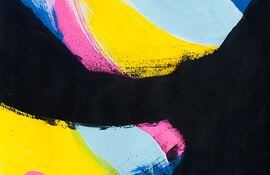 Colores vivos se mezclan con los trazos negros en una de las obras de Marta Vargas Peña, que forma parte de la muestra "Luces".