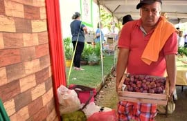 El productor Jorge Leiva se prepara con variedad de frutas para la muestra anual de La Colmena.