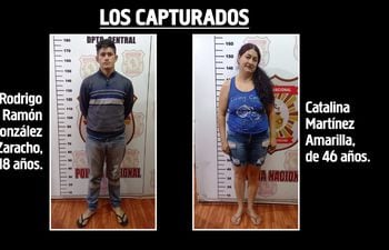 Los aprehendidos Rodrigo Ramón González Zaracho, de 18 años y Catalina Martínez Amarilla, de 46 años