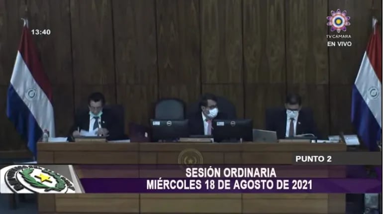 Sesión ordinaria de la Cámara de Diputados presidida por el diputado Enrique Mineur (PLRA).