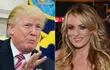 El expresidente de EE.UU., Donald Trump en una composición de foto con la actriz porno Stormy Daniels.  (AFP)