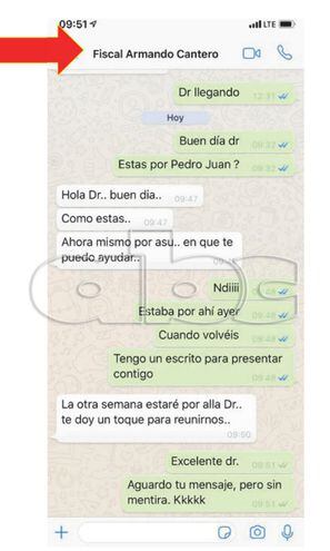 Conversaciones de whatsapp entre el abogado de Minotauro con el ex fiscal Armando Cantero Fassino, de Pedro Juan Caballero.