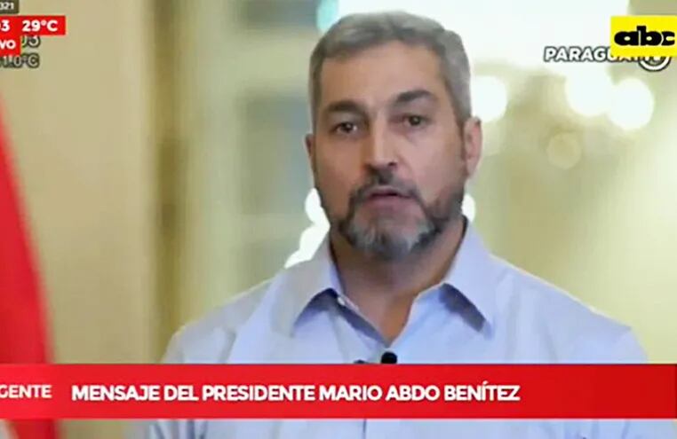 Inexpresivo, el presidente Mario Abdo Benítez, anoche, pasadas las 20:00, dio el esperado mensaje a la ciudadanía,  grabado y que se emitió en  la estatal Paraguay TV.