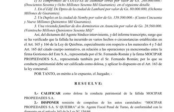 Resolución del juez Guillermo Riveros Florentín en el caso Mocipar Propiedades.