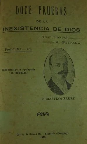 Tapa del libro "Doce pruebas de la inexistencia de Dios", editado por Agrupación El Combate en Asunción en julio de 1925