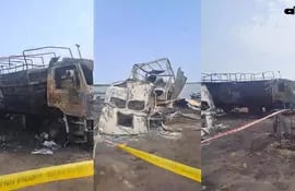 Así quedaron los camiones incendiados tras explosión en Alberdi.
