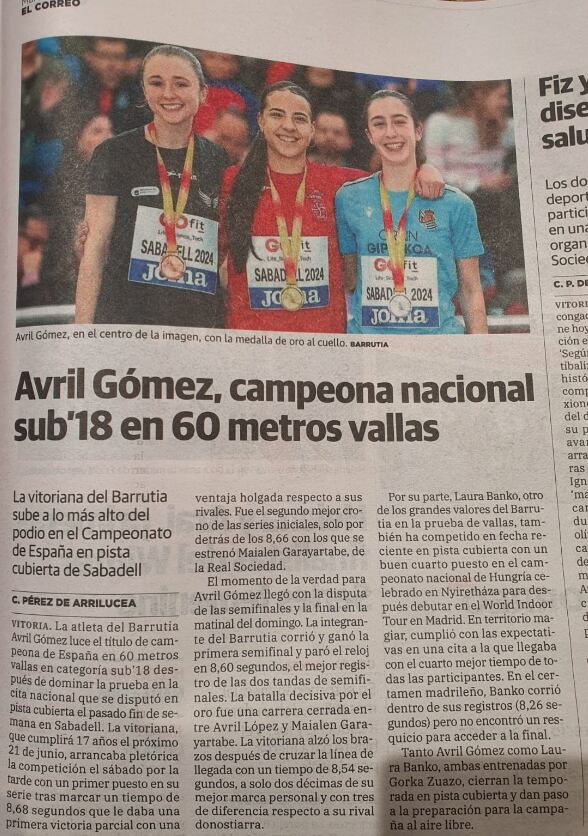 Periódico español que se hace eco del logro de la atleta en el atletismo local, hija de paraguaya.
