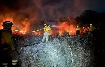 Intenso fue el trabajo del Cuerpo de Bomberos Voluntarios del Paraguay para sofocar los focos de incendios en la zona Luque-San Bernardino.