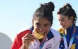 Agua Marina Espínola en la premiación del contrarreloj del ciclismo de ruta, en que la paraguaya conquistó la medalla de oro de los Juegos Suramericanos.