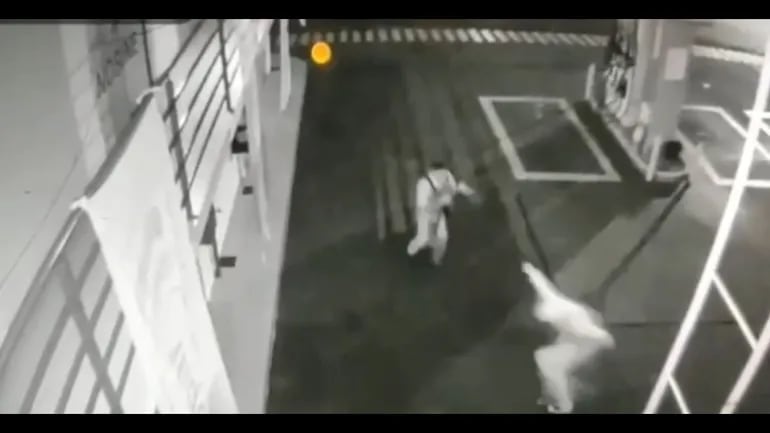 Cuando la víctima intentó reaccionar al asalto (captura de video).