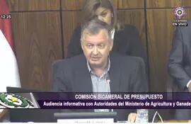 El ministro de Agricultura, Santiago Bertoni, durante su exposición ante la Comisión Bicameral de Presupuesto del Congreso.