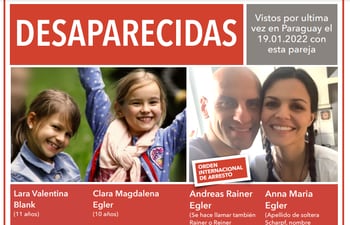 En la imagen, la foto de las niñas alemanas que están desaparecidas y la pareja que las trajo de manera ilegal a Paraguay.