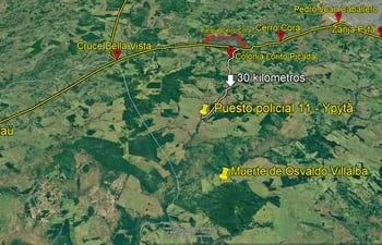 El ataque al puesto policial Nº 11 de la colonia Ypytã de Amambay se produjo a 30 kilómetros de la Ruta PY05. Otros 30 kilómetros al sur queda el lugar de la muerte del jefe del EPP, Osvaldo Villalba, en la zona del Cerro Guasú.