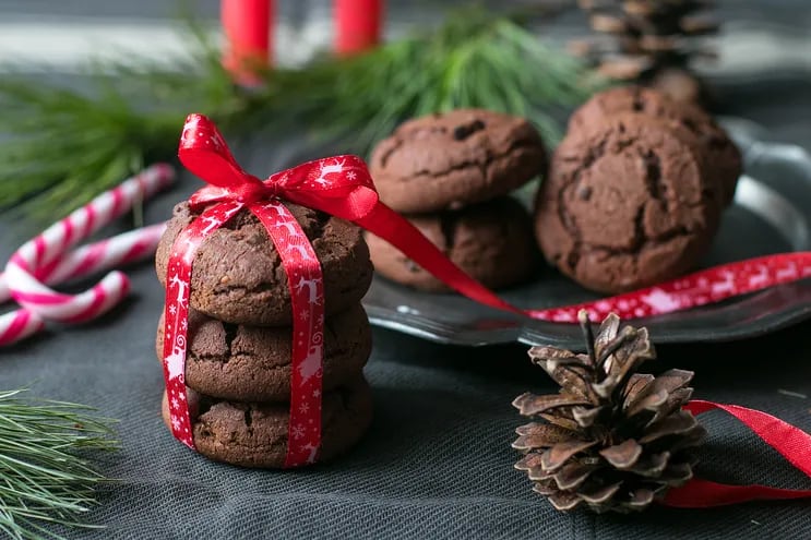 Cookies navideñas de chocolate.