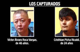 Víctor Álvaro Roca Vargas, de 46 años, y Cristhian Picha Ricaldi, de 24 años, capturados.