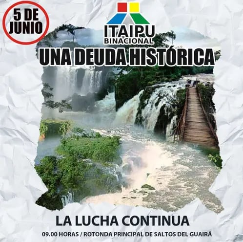 El 5 de junio habrá una gran manifestación por el justo resarcimiento por los desaparecidos Saltos del Guairá o cataratas de las 7 Caídas