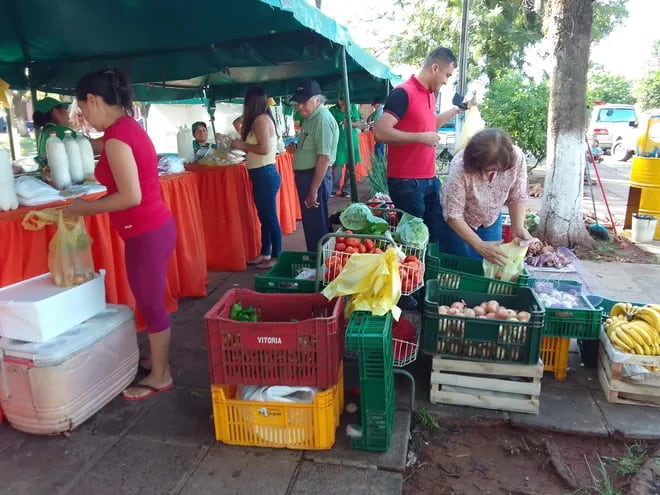 La feria de "Okaragua rembiapo" se realiza actualmente en un sector de la plaza Mariscal López de San Estanislao, los miércoles y sábados.