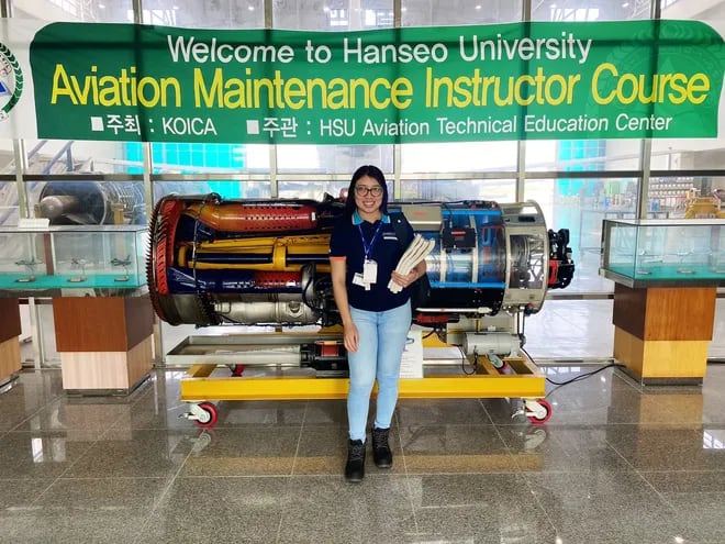Adeliana en su primer día en la Hanseo University de Corea en donde se especializará en mecánica de aviones, carrera que estudió en Paraguay.
