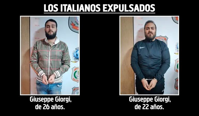Giuseppe Giorgi, de 26 años, y  Giuseppe Giorgi, de 22 años, italianos expulsados de Paraguay.