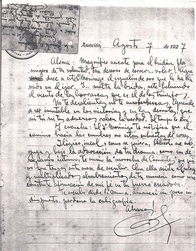 De Ortiz Guerrero a Arturo Alsina, 7 de agosto de 1927.