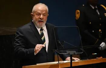 El presidente de Brasil,  Luiz Inacio Lula da Silva, durante su discurso ante la Asamblea General de las Naciones Unidas. (AFP)