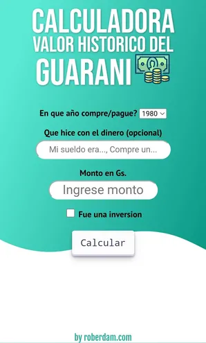Así se ve en la web la "Calculadora del valor histórico del guaraní".