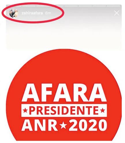 En su cuenta de Instagram, Lelia Afara posteó un “flyer” de apoyo a su papá, el senador Juan Afara, quien aspira a la presidencia de la ANR.
