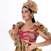 ¡Bella! Miss Eco Paraguay, Fabiola Martínez, con su traje ecológico, en una imagen captada por Graciela Núñez.