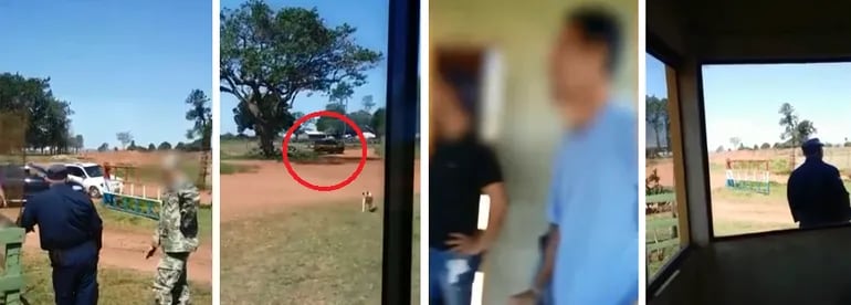 Capturas del video difundido por medios brasileños. En la primera imagen, un policía y un militar "custodian" a delincuentes brasileños ocultos de la patrullera de la Policía Federal, que se ve en la segunda captura.