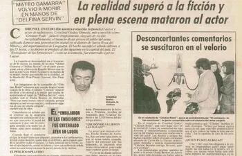 Publicación de ABC acerca de la muerte del actor Cristian Rodó, durante una trágica presentación teatral en Santa Rosa del Mbutuy.