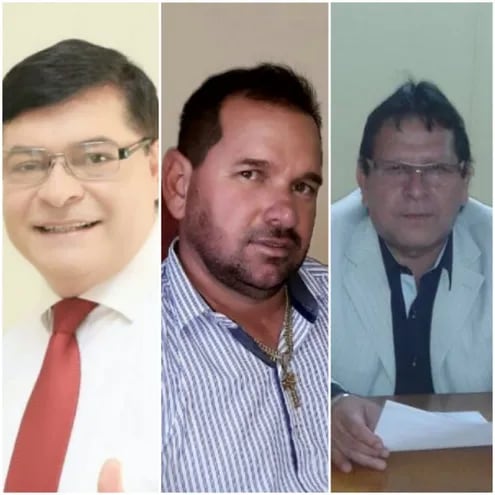 De izq. a der. El intendente de Minga Guazú Digno Caballero (ANR, cartista), el jefe comunal de Ñacunday Everaldo Devitte (UNACE) y el concejal de Presidente Franco Roberto Brizuela (PLRA, efrainista). Los tres están denunciados por más de un caso de corrupción.