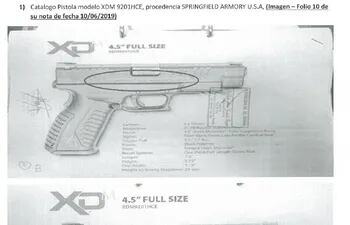 Hay una confusión en el modelo de pistola ofertada por Trans Center SRL y el catálogo que se presentó.