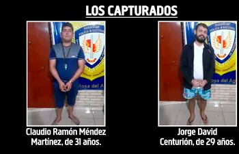 Claudio Ramón Méndez Martínez y Jorge David Centurión, capturados por extorsión en Santa Rosa del Aguaray.