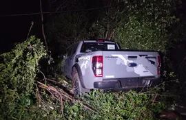 La camioneta fue a parar contra un árbol tras derribar la columna de la ANDE.