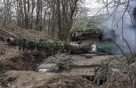 Un tanque ruso en la región de Jersón, Ucrania.