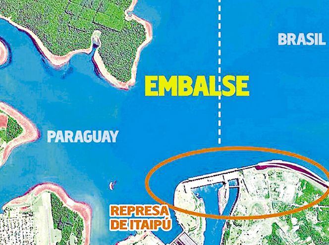 Foto satelital del embalse de Itaipú de 1.350 km2.