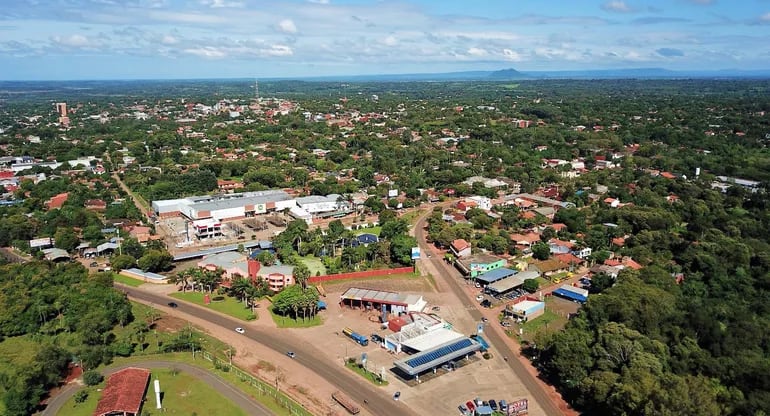 Imagen aérea del microcentro de Villarrica, capital del cuarto departamento del Paraguay.