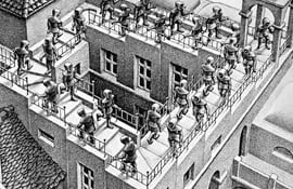 M. C. Escher, “Sube y baja”, litografía, 1960.