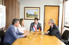 Los diputados Édgar Acosta, Kattya González y Sebastián Villarejo junto al embajador de Alemania en nuestro país, Holger Scherf.