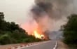 Un incendio al costado de una ruta en la provincia de El Tarf, Argelia.