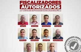 Fiscalizadores autorizados por la Dirección de Prevención contra Incendios de la Municipalidad de Asunción.