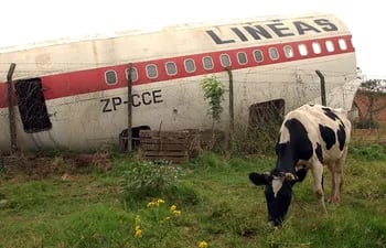 Uno de los aviones de la extinta Líneas Aéreas Paraguayas (LAP), abandonado y en pedazos.