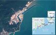 Foto satelital de la central nuclear china de Taishan y mapa señalando la distancia con Macao y Hong Kong. (AFP)