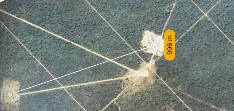 Fotografía satelital de la zona donde están los pozo de gas, en Médanos, en el Chaco, que según los gremios de la producción tendría un impacto mínimo sobre el ambiente, en beneficio del desarrollo de la región y el país.