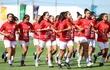 Integrantes del plantel femenino de la selección paraguaya que esta mañana sube al escenario de los Juegos Suramericanos Asunción 2022 en la cancha sintética del Comité Olímpico Paraguayo.