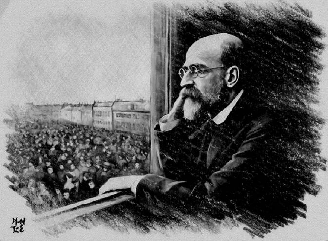 Émile Durkheim contemplando a la multitud. Dibujo de Mon Tzé para El Suplemento Cultural, diciembre de 2023.